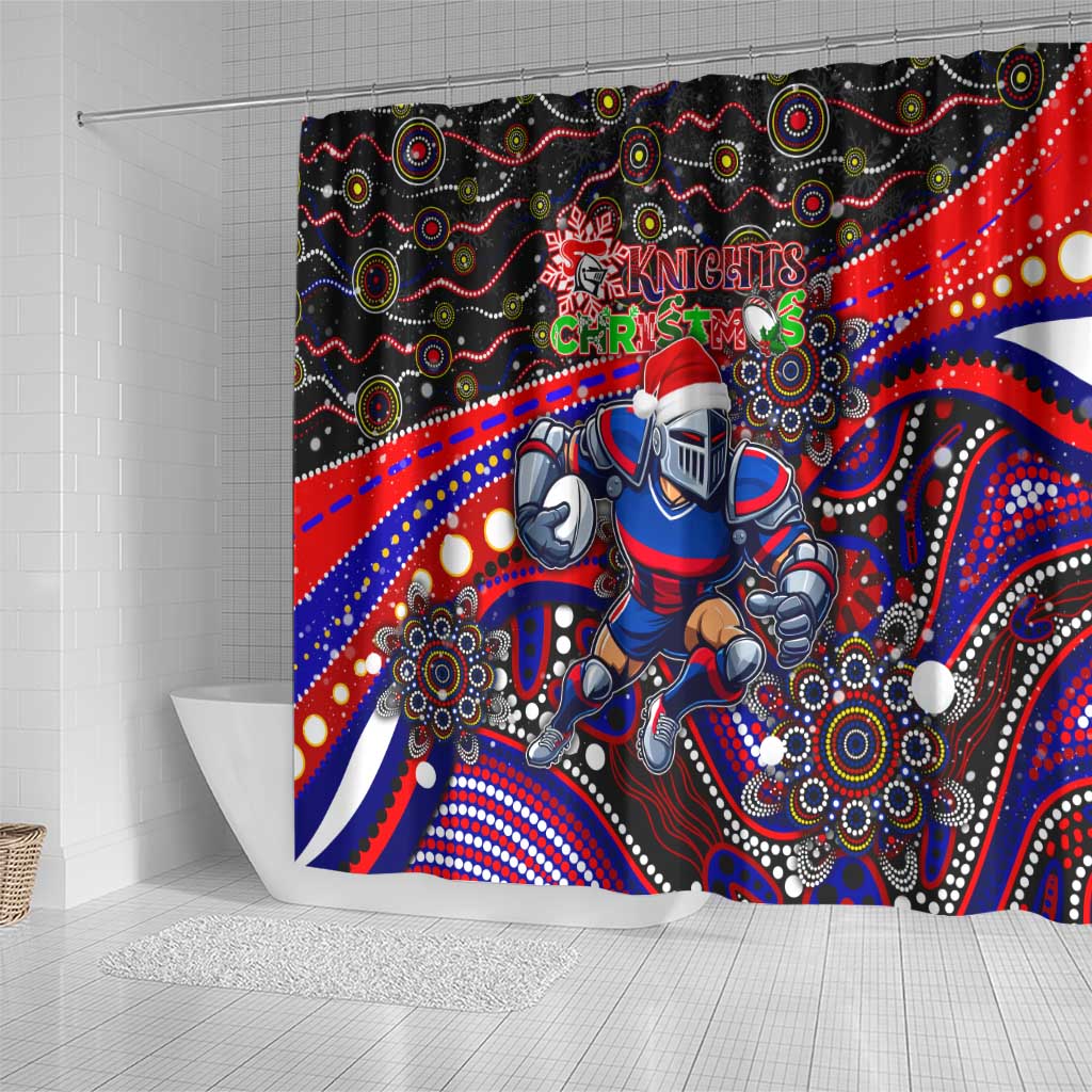 Merry Christmas Newcastle Knights Shower Curtain Aboriginal Santa Rugby Mascot - Novocastrians