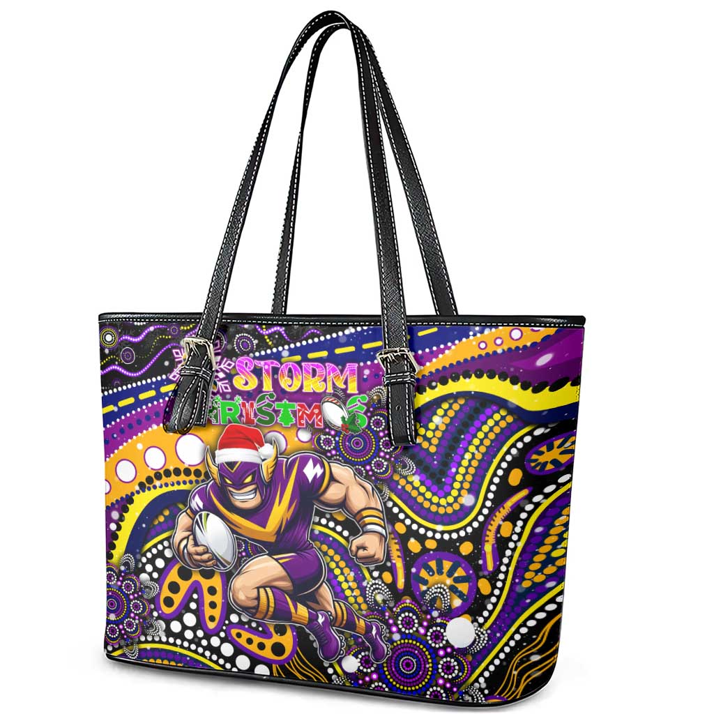 Merry Christmas Storm Leather Tote Bag Aboriginal Santa Rugby Mascot - Melbourne