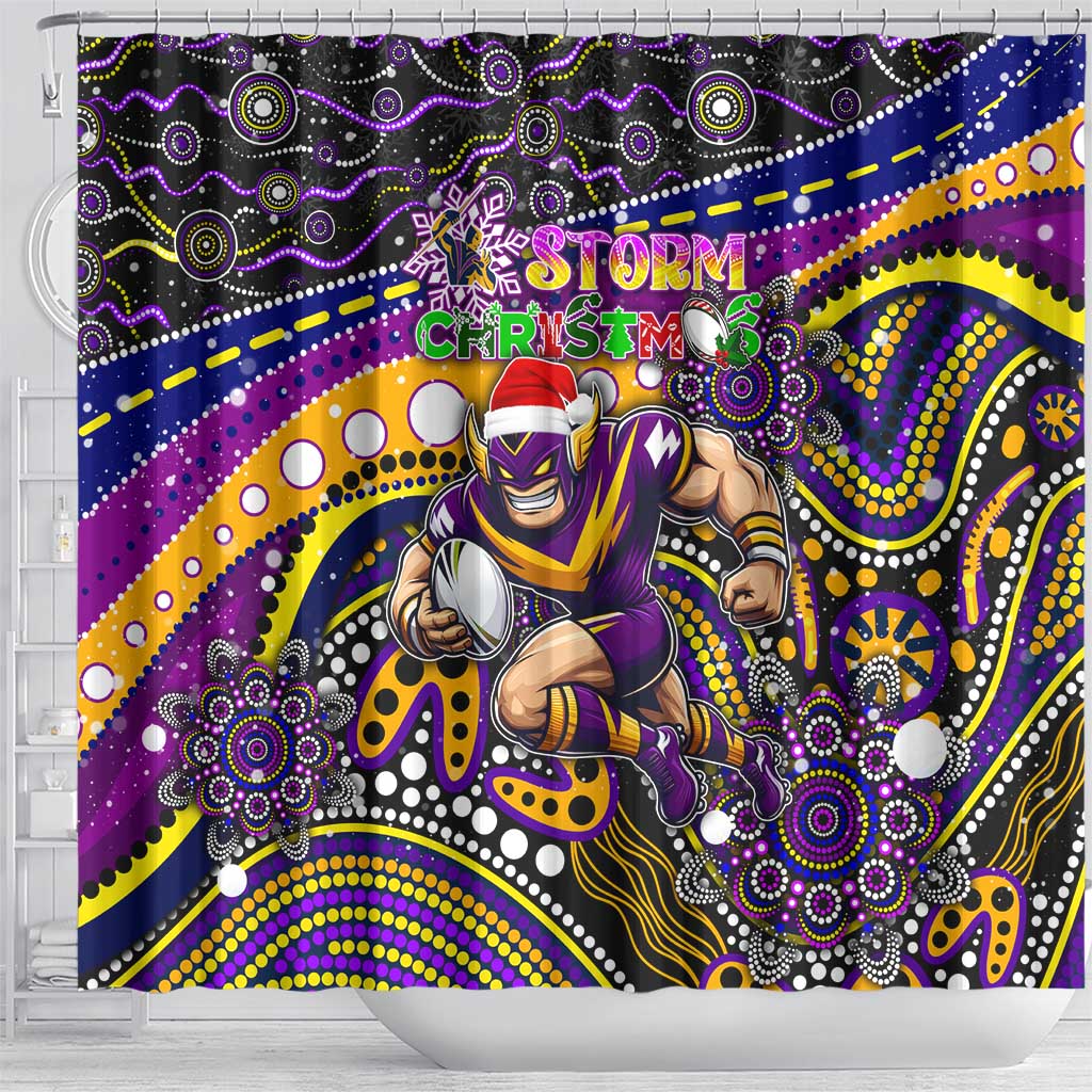 Merry Christmas Storm Shower Curtain Aboriginal Santa Rugby Mascot - Melbourne