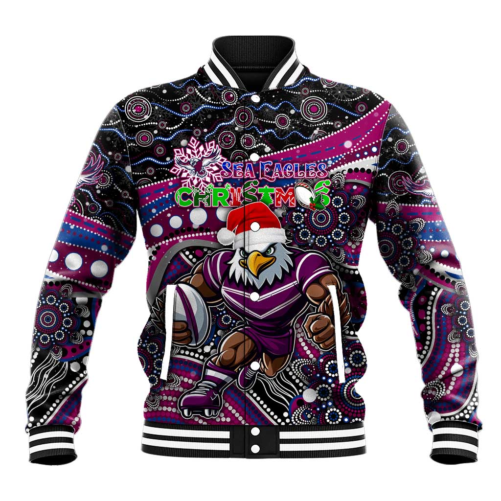 Merry Christmas Manly Warringah Sea Eagles Baseball Jacket Aboriginal Santa Rugby Mascot - Silvertails