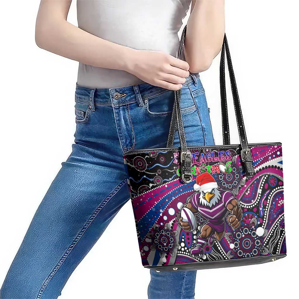 Merry Christmas Manly Warringah Sea Eagles Leather Tote Bag Aboriginal Santa Rugby Mascot - Silvertails