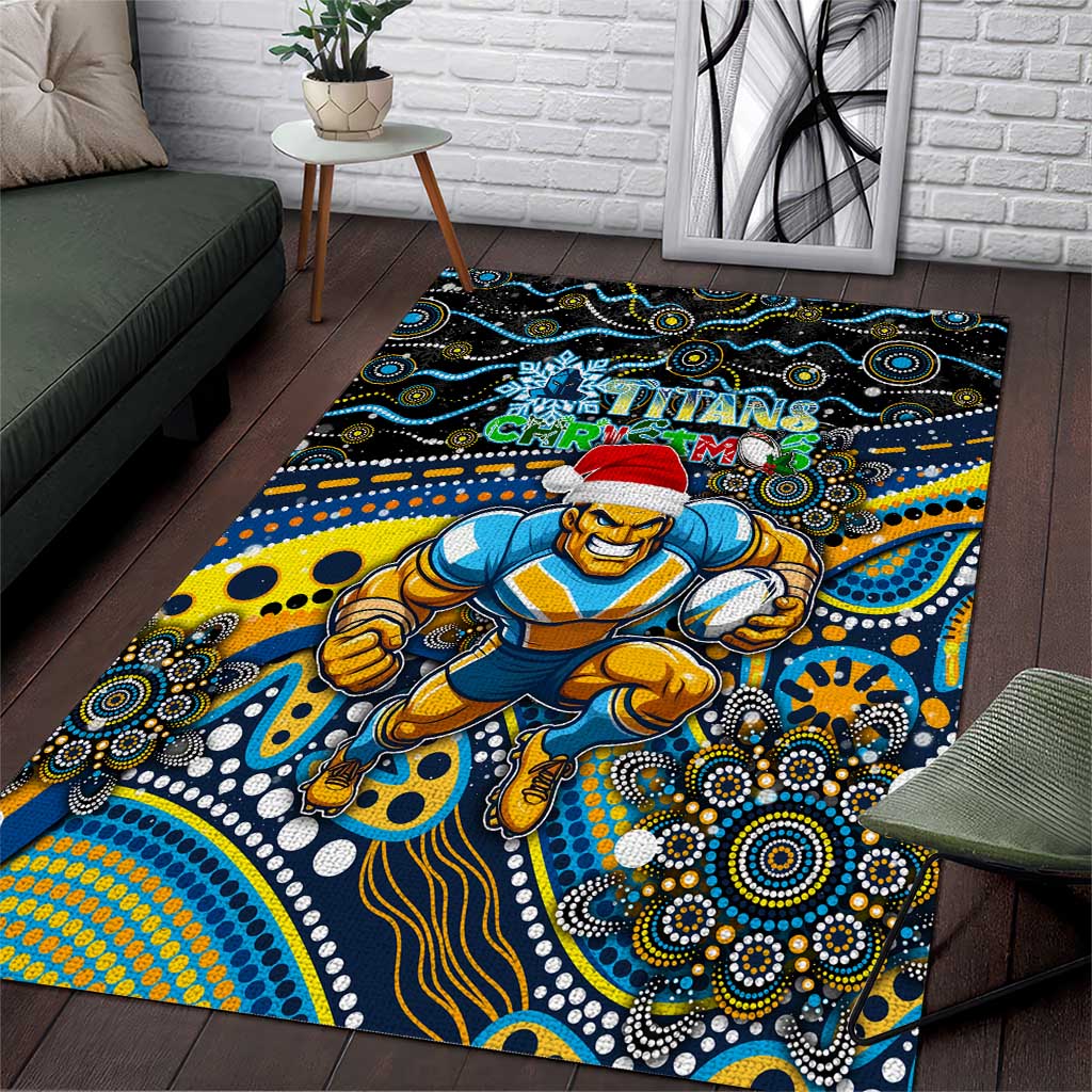 Merry Christmas Gold Coast Titans Area Rug Aboriginal Santa Rugby Mascot - Light Blue