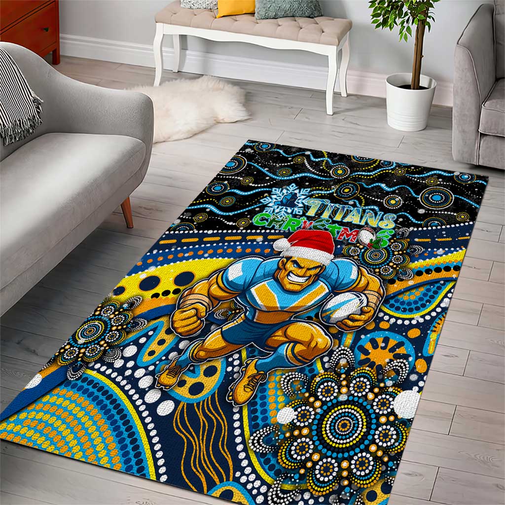 Merry Christmas Gold Coast Titans Area Rug Aboriginal Santa Rugby Mascot - Light Blue