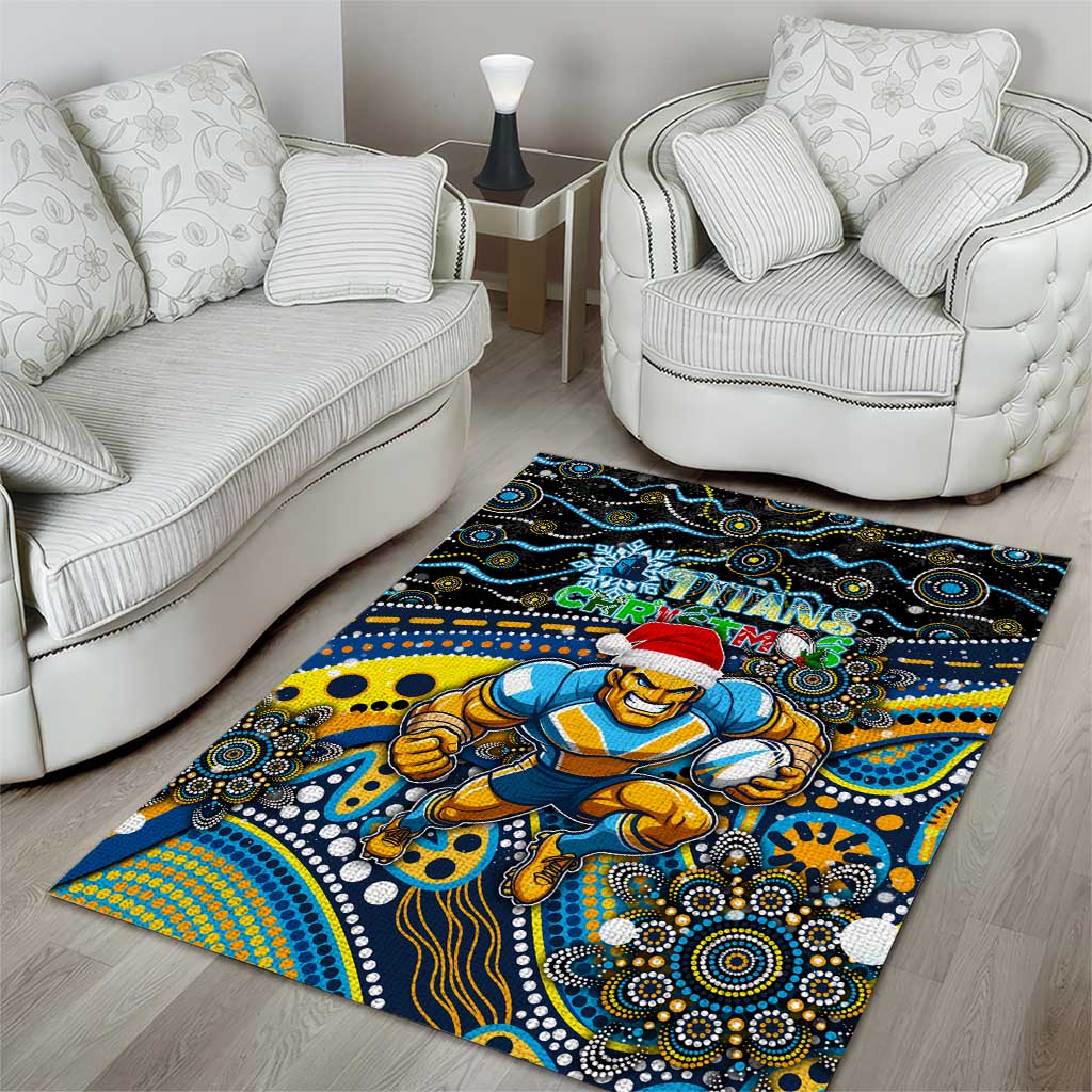 Merry Christmas Gold Coast Titans Area Rug Aboriginal Santa Rugby Mascot - Light Blue