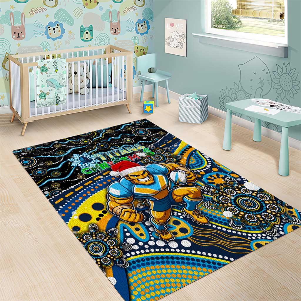 Merry Christmas Gold Coast Titans Area Rug Aboriginal Santa Rugby Mascot - Light Blue