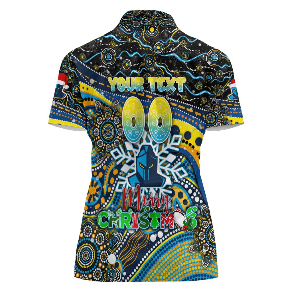 Merry Christmas Gold Coast Titans Women Polo Shirt Aboriginal Santa Rugby Mascot - Light Blue