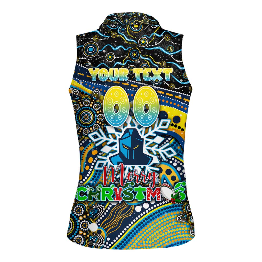 Merry Christmas Gold Coast Titans Women Sleeveless Polo Shirt Aboriginal Santa Rugby Mascot - Light Blue