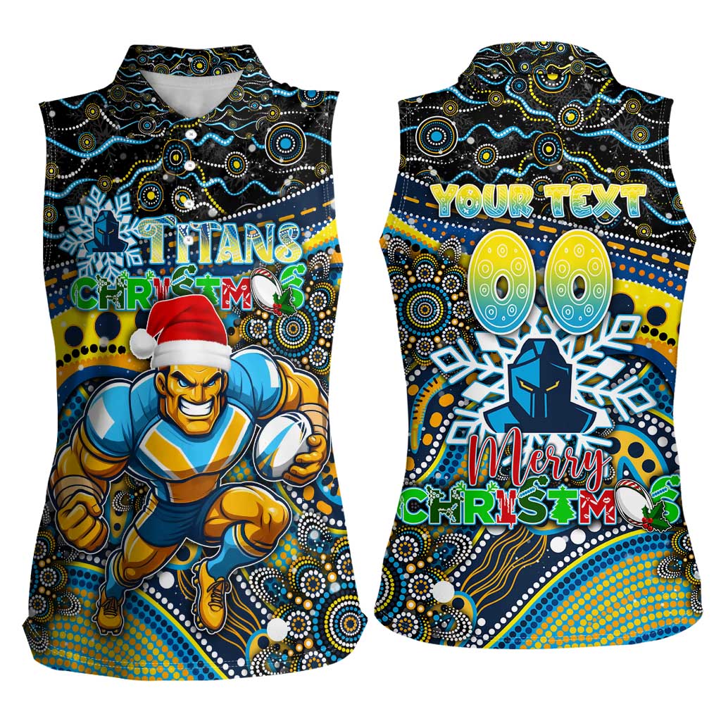 Merry Christmas Gold Coast Titans Women Sleeveless Polo Shirt Aboriginal Santa Rugby Mascot - Light Blue