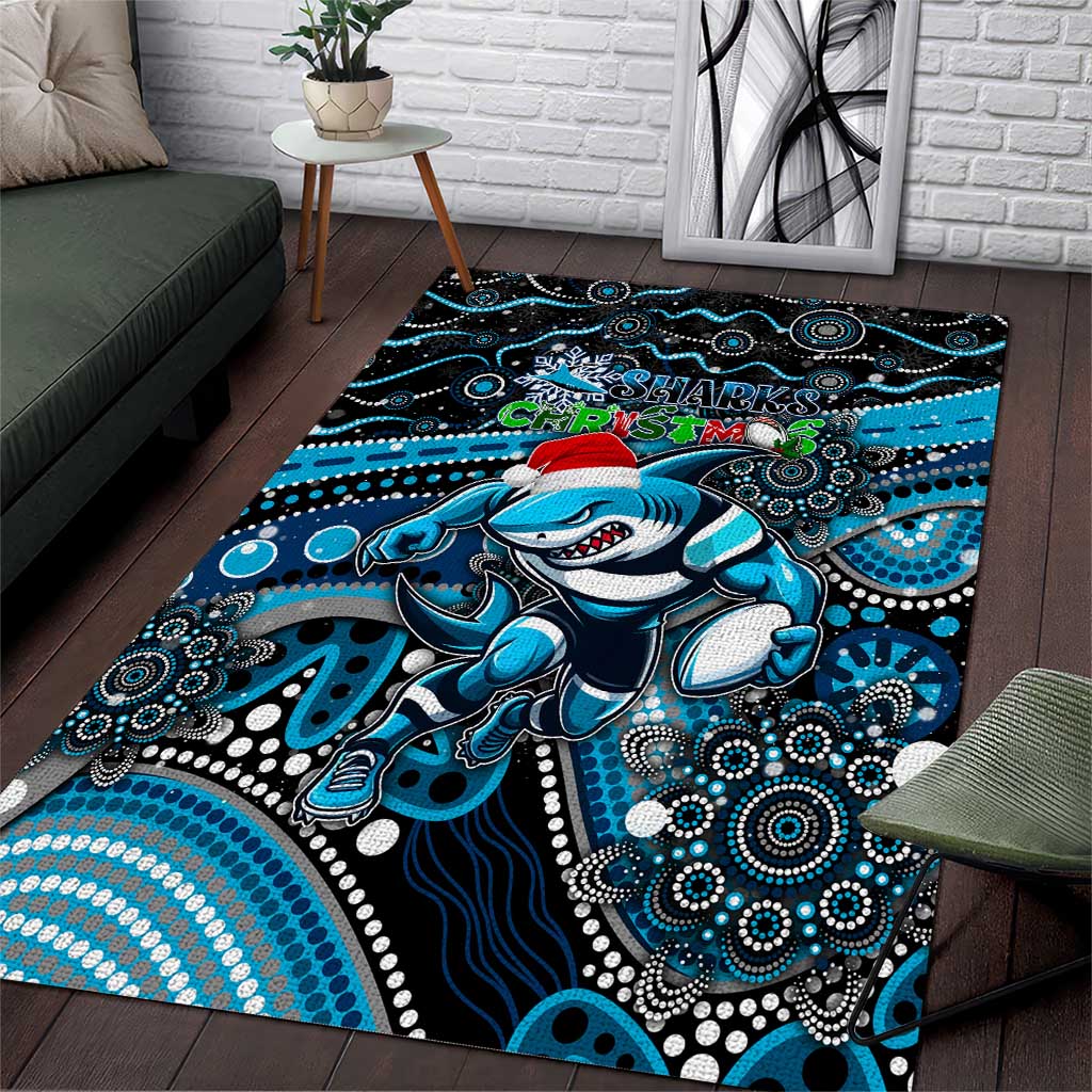 Merry Christmas Sharks Area Rug Aboriginal Santa Rugby Mascot - Cronulla Sutherland