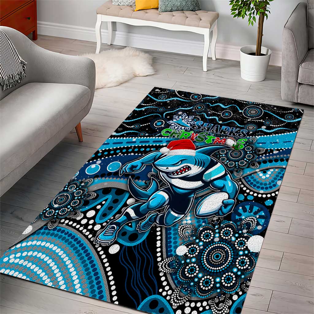 Merry Christmas Sharks Area Rug Aboriginal Santa Rugby Mascot - Cronulla Sutherland