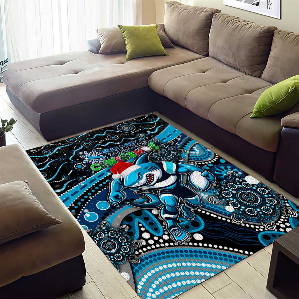 Merry Christmas Sharks Area Rug Aboriginal Santa Rugby Mascot - Cronulla Sutherland