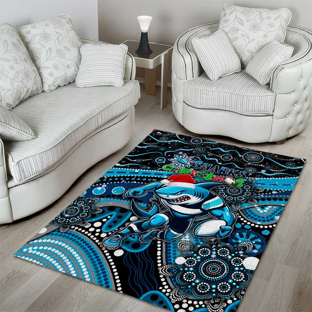 Merry Christmas Sharks Area Rug Aboriginal Santa Rugby Mascot - Cronulla Sutherland