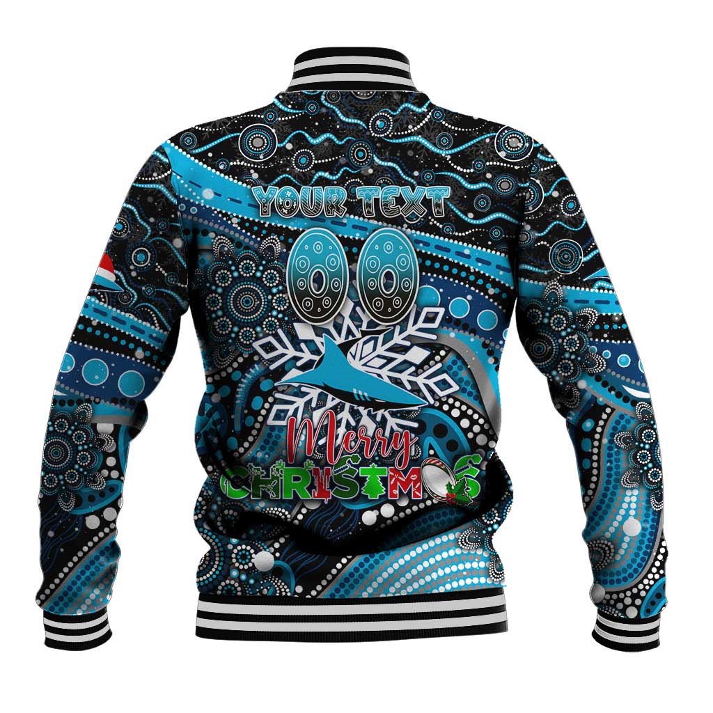 Merry Christmas Sharks Baseball Jacket Aboriginal Santa Rugby Mascot - Cronulla Sutherland