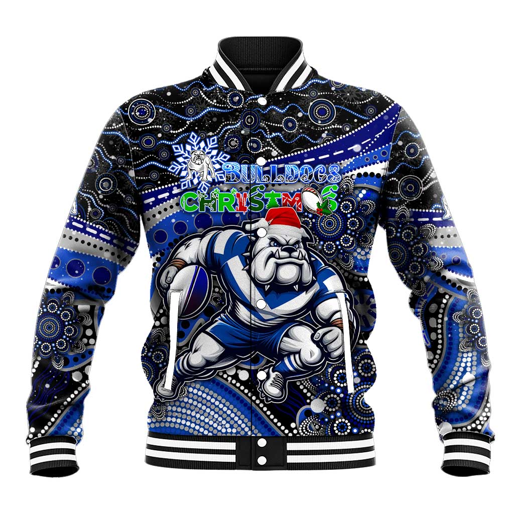 Merry Christmas Bulldogs Baseball Jacket Aboriginal Santa Rugby Mascot - Canterbury Bankstown