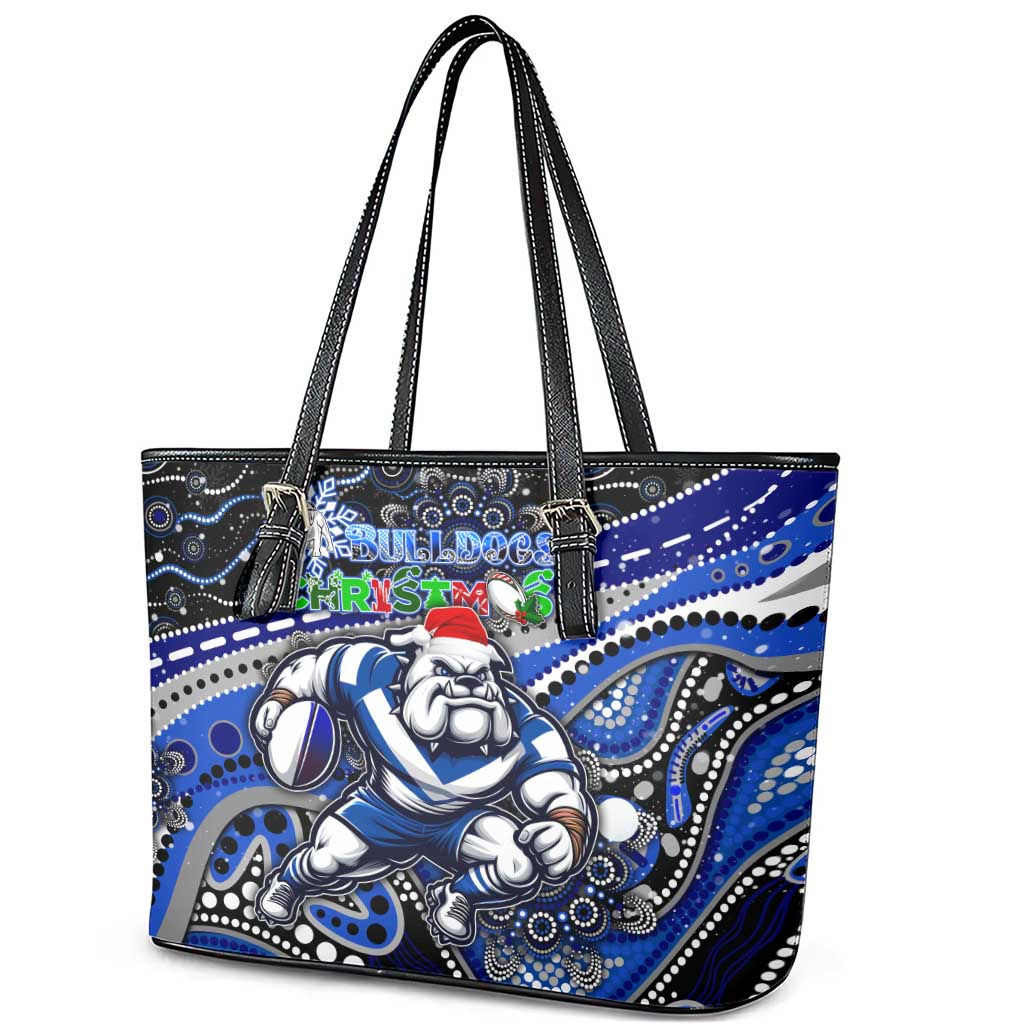 Merry Christmas Bulldogs Leather Tote Bag Aboriginal Santa Rugby Mascot - Canterbury Bankstown