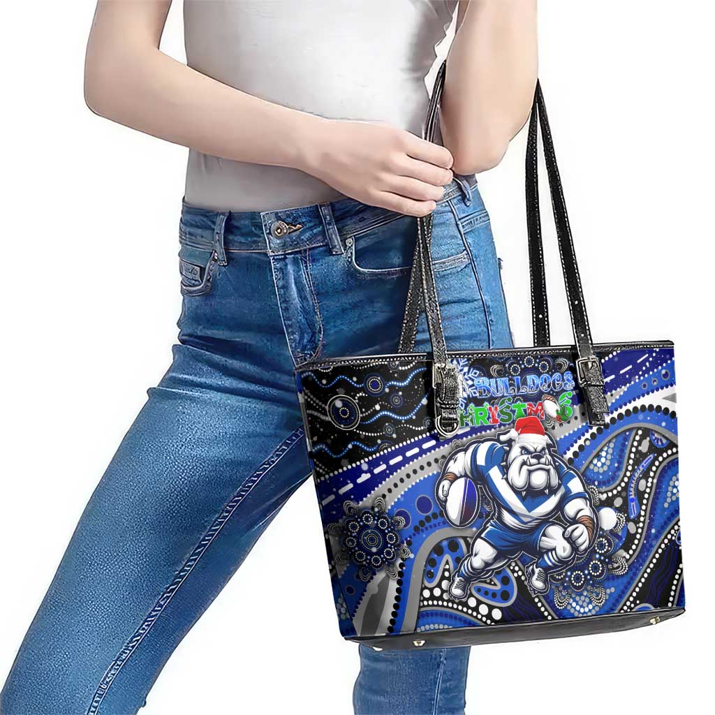 Merry Christmas Bulldogs Leather Tote Bag Aboriginal Santa Rugby Mascot - Canterbury Bankstown