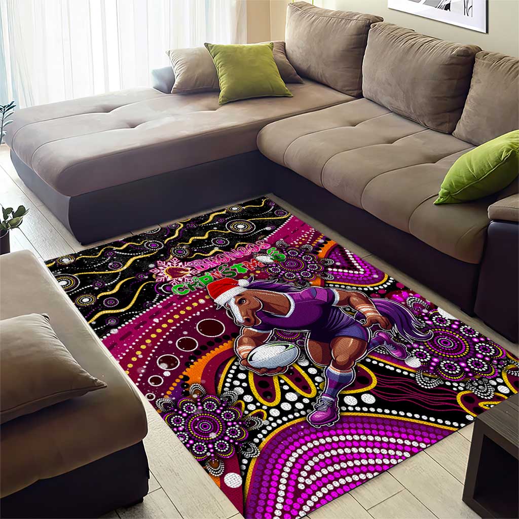 Merry Christmas Broncos Area Rug Aboriginal Santa Rugby Mascot - Brisbane