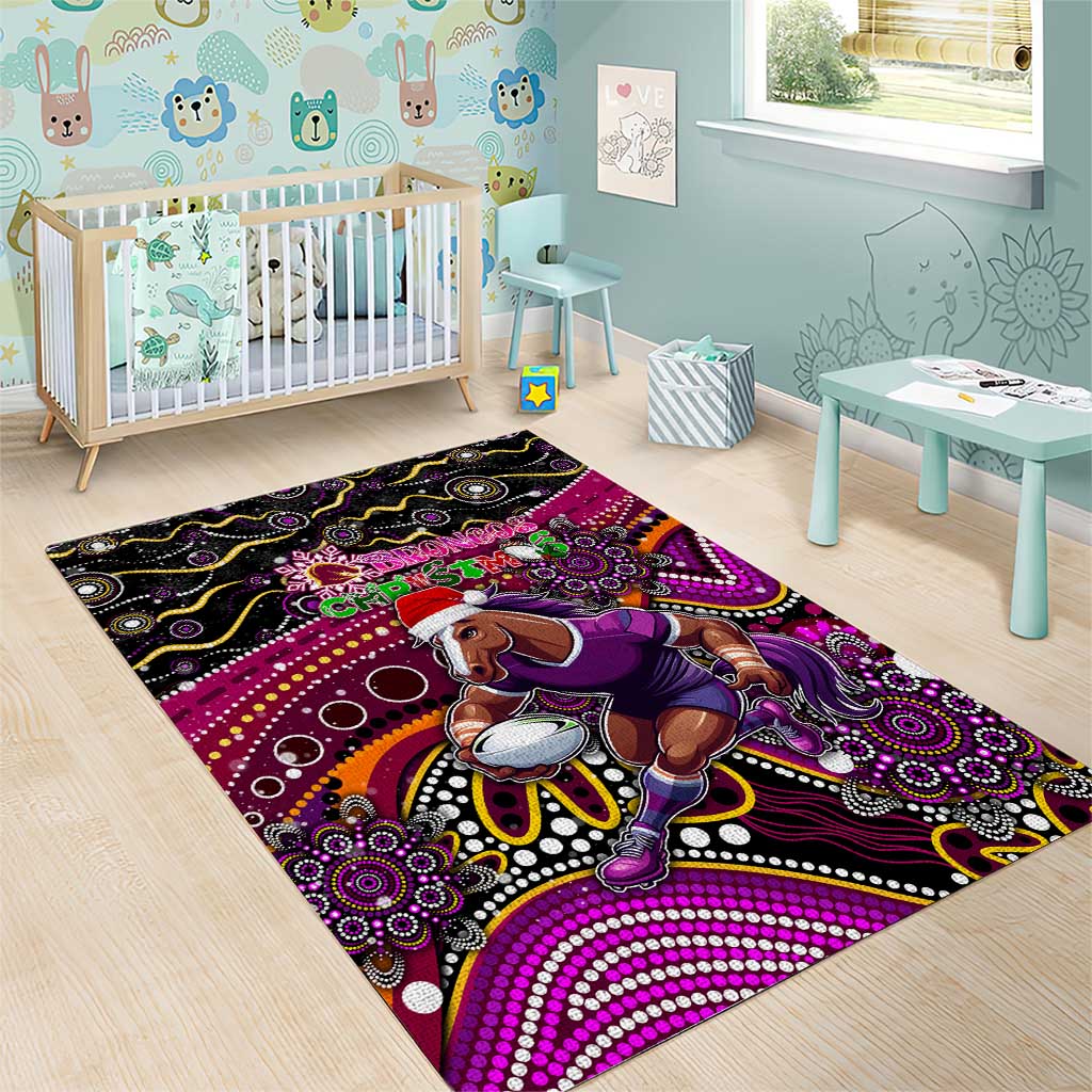 Merry Christmas Broncos Area Rug Aboriginal Santa Rugby Mascot - Brisbane