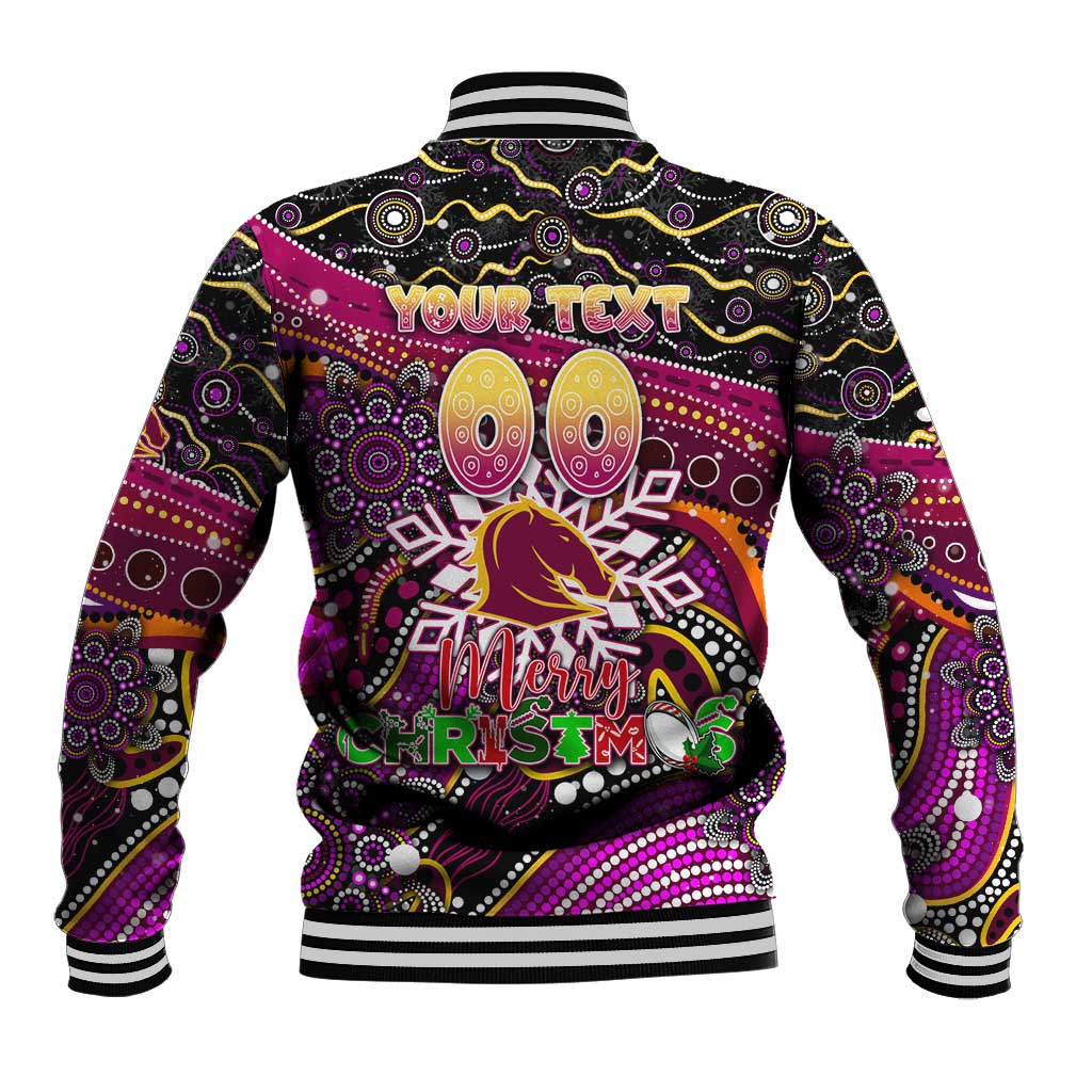 Merry Christmas Broncos Baseball Jacket Aboriginal Santa Rugby Mascot - Brisbane