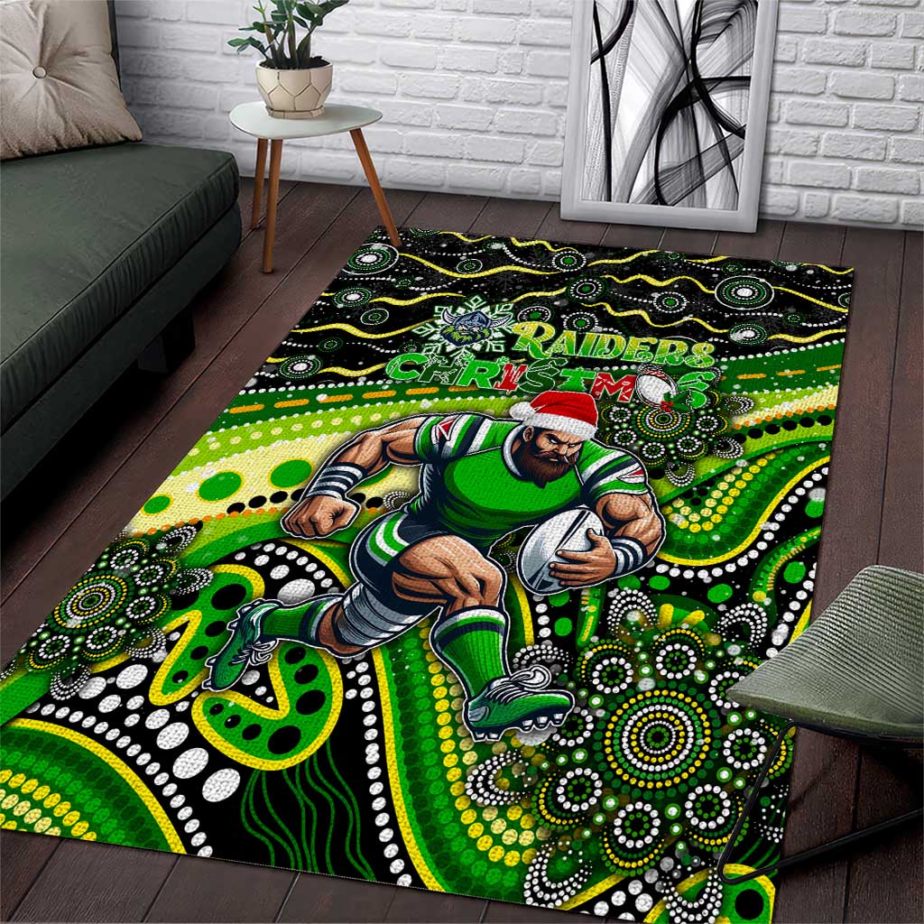 Merry Christmas Raiders Area Rug Aboriginal Santa Rugby Mascot - Canberra