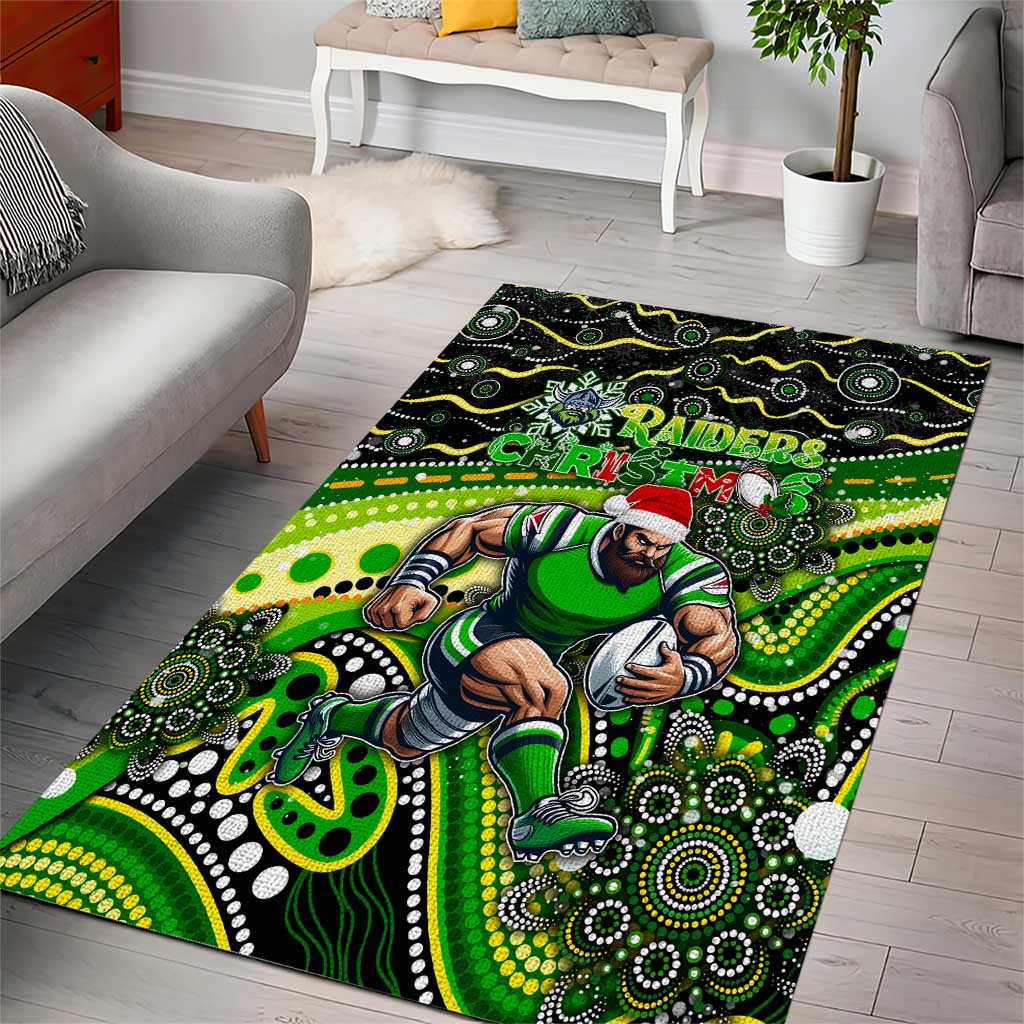 Merry Christmas Raiders Area Rug Aboriginal Santa Rugby Mascot - Canberra