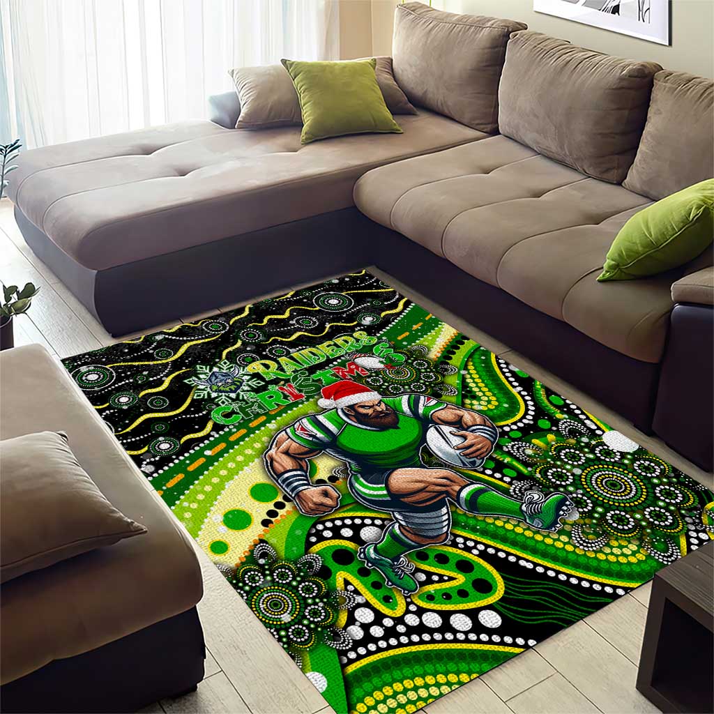 Merry Christmas Raiders Area Rug Aboriginal Santa Rugby Mascot - Canberra