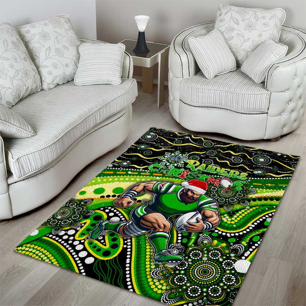 Merry Christmas Raiders Area Rug Aboriginal Santa Rugby Mascot - Canberra