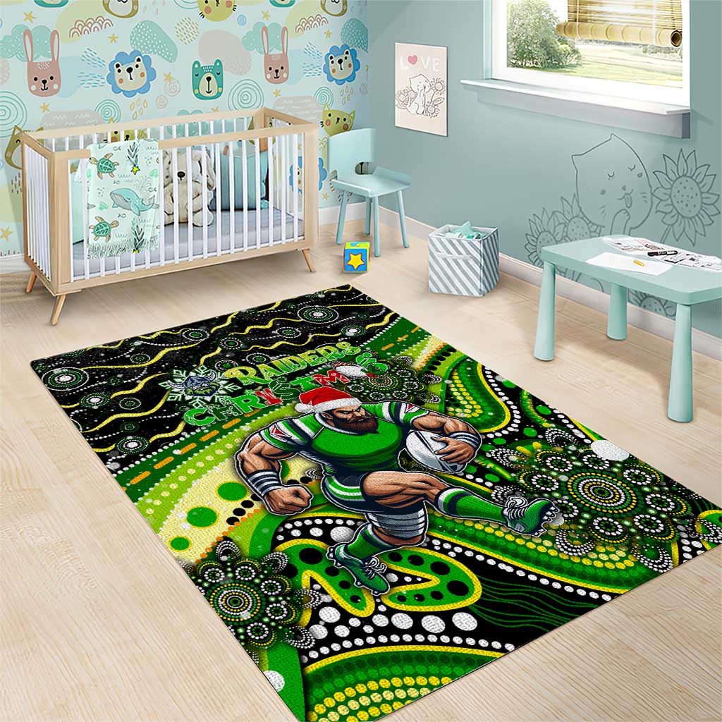 Merry Christmas Raiders Area Rug Aboriginal Santa Rugby Mascot - Canberra