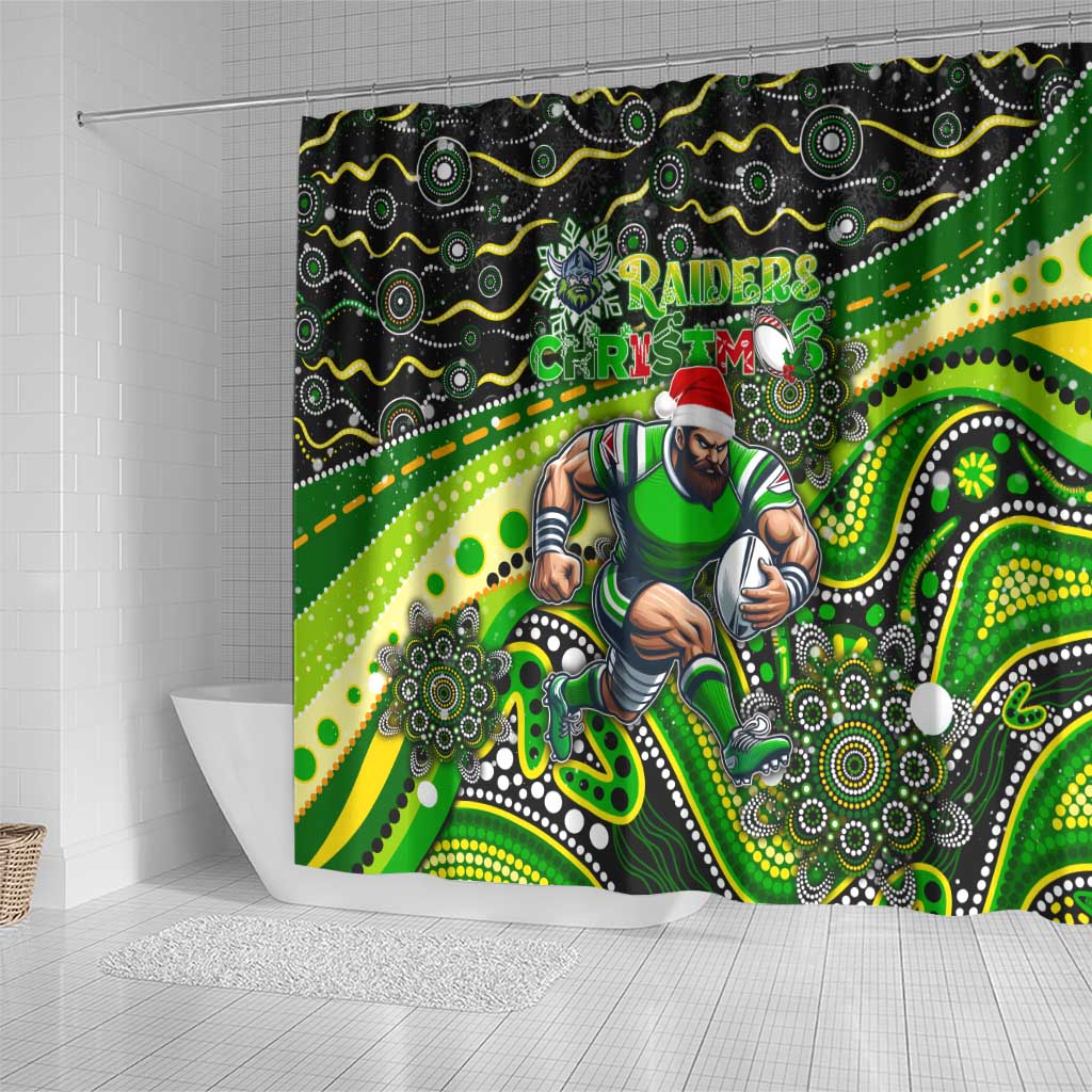 Merry Christmas Raiders Shower Curtain Aboriginal Santa Rugby Mascot - Canberra