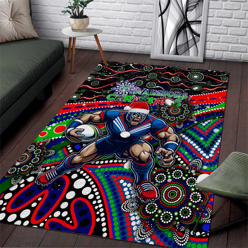 Merry Christmas New Zealand Warriors Area Rug Aboriginal Santa Rugby Mascot