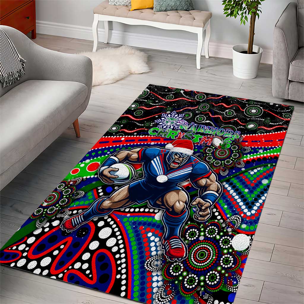 Merry Christmas New Zealand Warriors Area Rug Aboriginal Santa Rugby Mascot