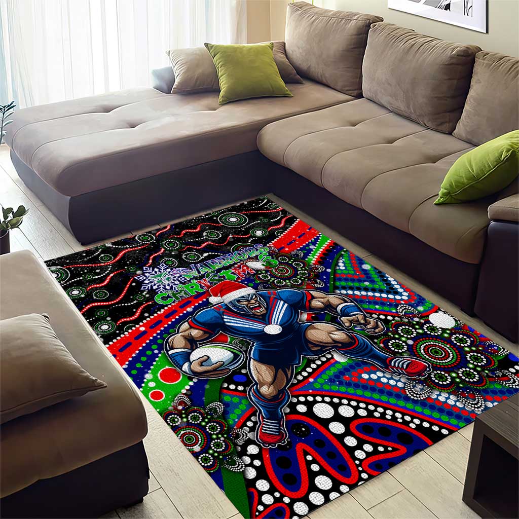 Merry Christmas New Zealand Warriors Area Rug Aboriginal Santa Rugby Mascot