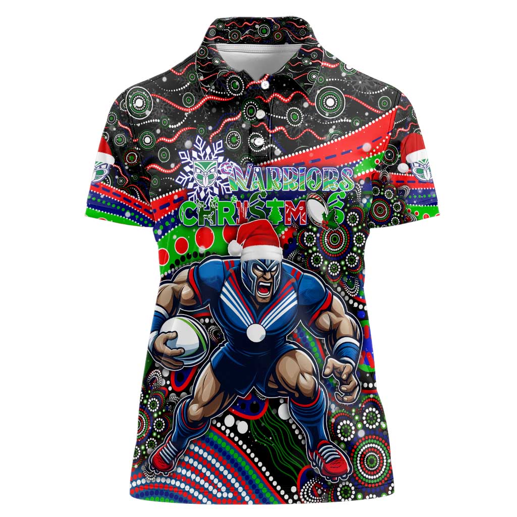 Merry Christmas New Zealand Warriors Women Polo Shirt Aboriginal Santa Rugby Mascot