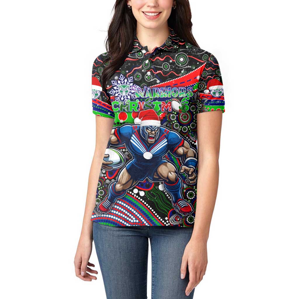 Merry Christmas New Zealand Warriors Women Polo Shirt Aboriginal Santa Rugby Mascot