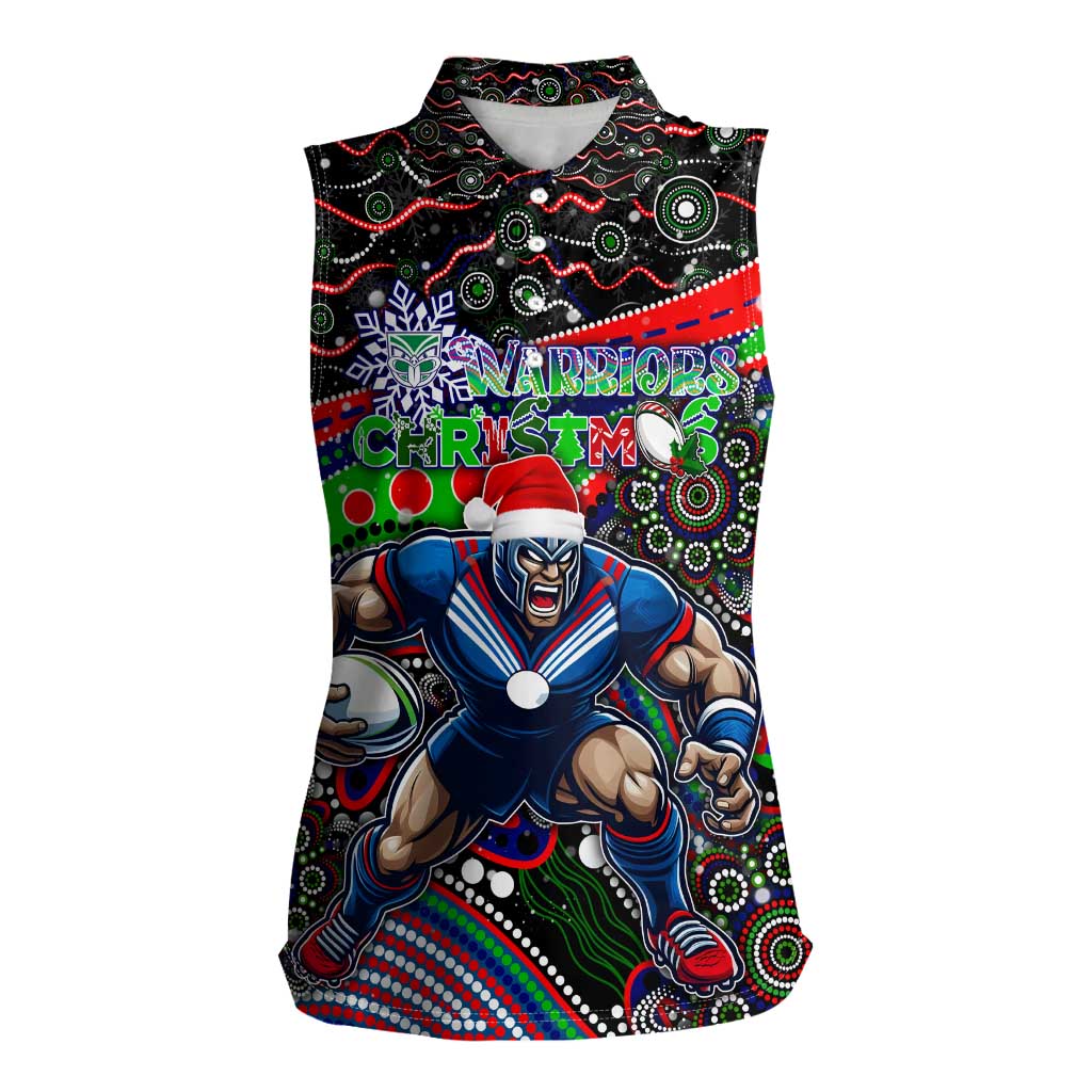 Merry Christmas New Zealand Warriors Women Sleeveless Polo Shirt Aboriginal Santa Rugby Mascot