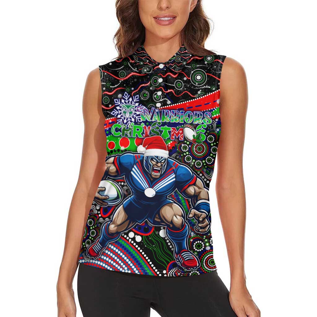 Merry Christmas New Zealand Warriors Women Sleeveless Polo Shirt Aboriginal Santa Rugby Mascot