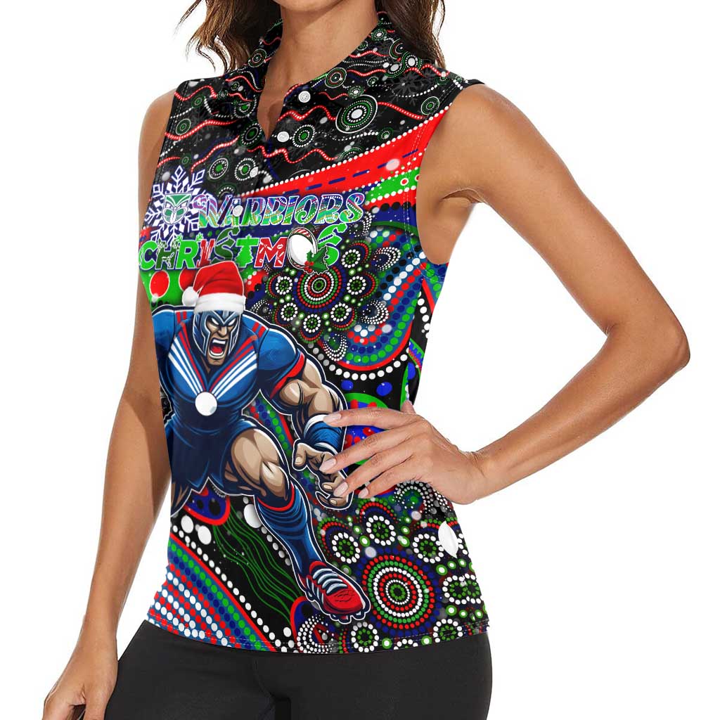 Merry Christmas New Zealand Warriors Women Sleeveless Polo Shirt Aboriginal Santa Rugby Mascot