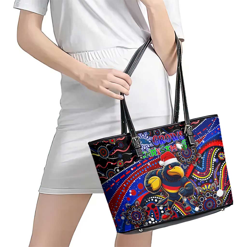 Merry Christmas AFL Adelaide Crows Leather Tote Bag Aboriginal Santa Football Mascot