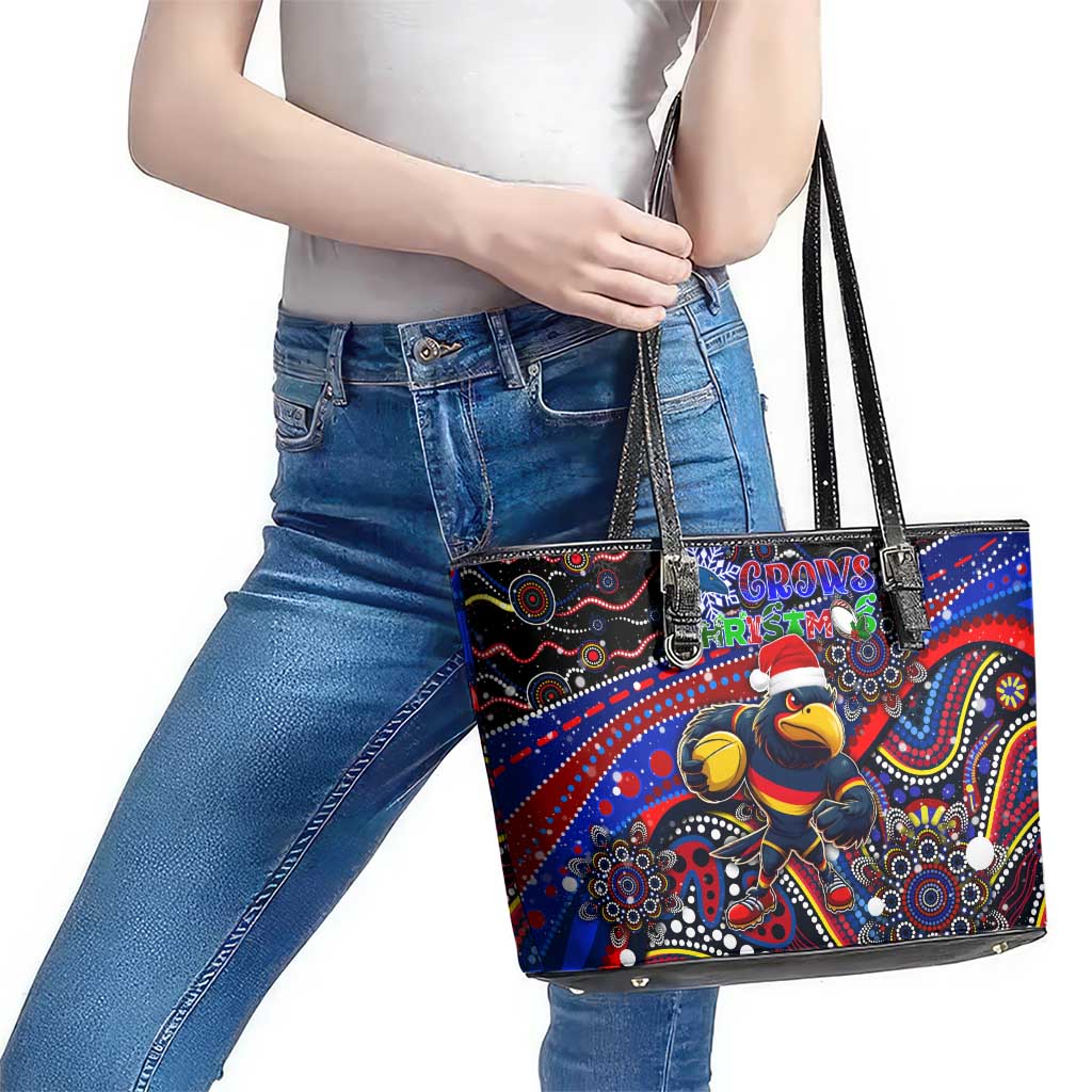 Merry Christmas AFL Adelaide Crows Leather Tote Bag Aboriginal Santa Football Mascot