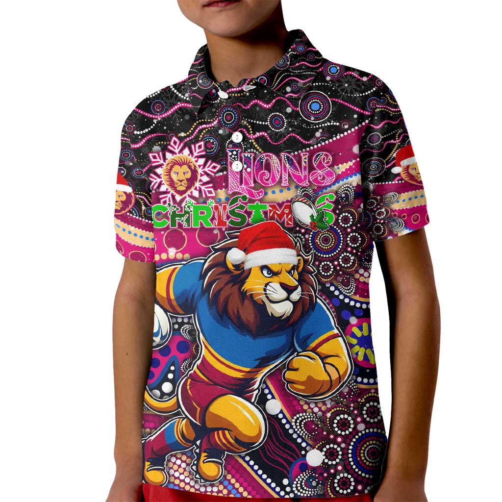 Merry Christmas AFL Brisbane Lions Kid Polo Shirt Aboriginal Santa Football Mascot