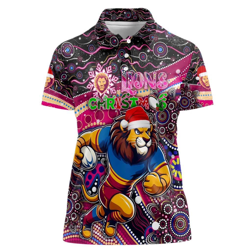 Merry Christmas AFL Brisbane Lions Women Polo Shirt Aboriginal Santa Football Mascot