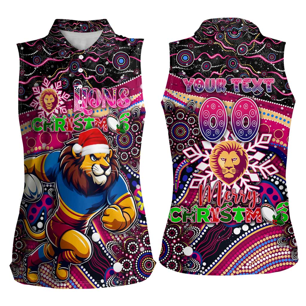 Merry Christmas AFL Brisbane Lions Women Sleeveless Polo Shirt Aboriginal Santa Football Mascot