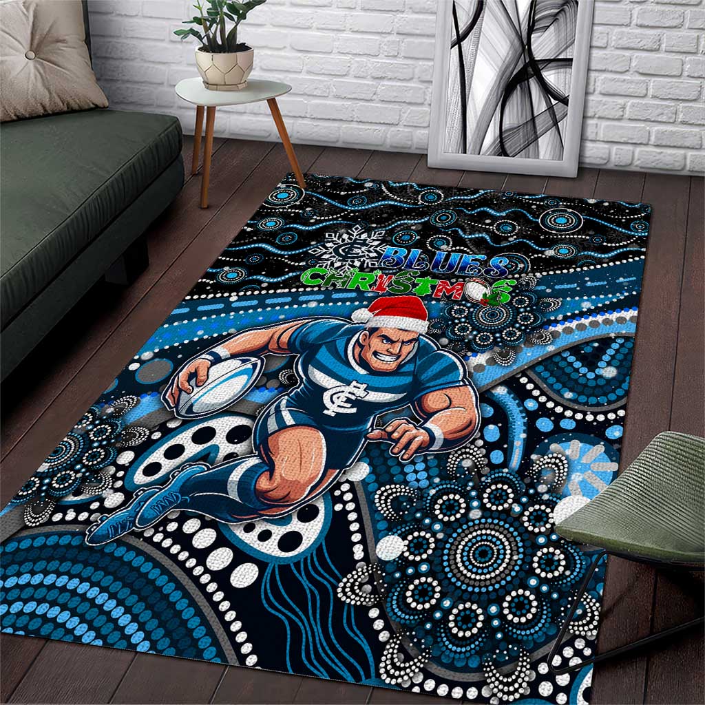 Merry Christmas AFL Carlton Blues Area Rug Aboriginal Santa Football Mascot