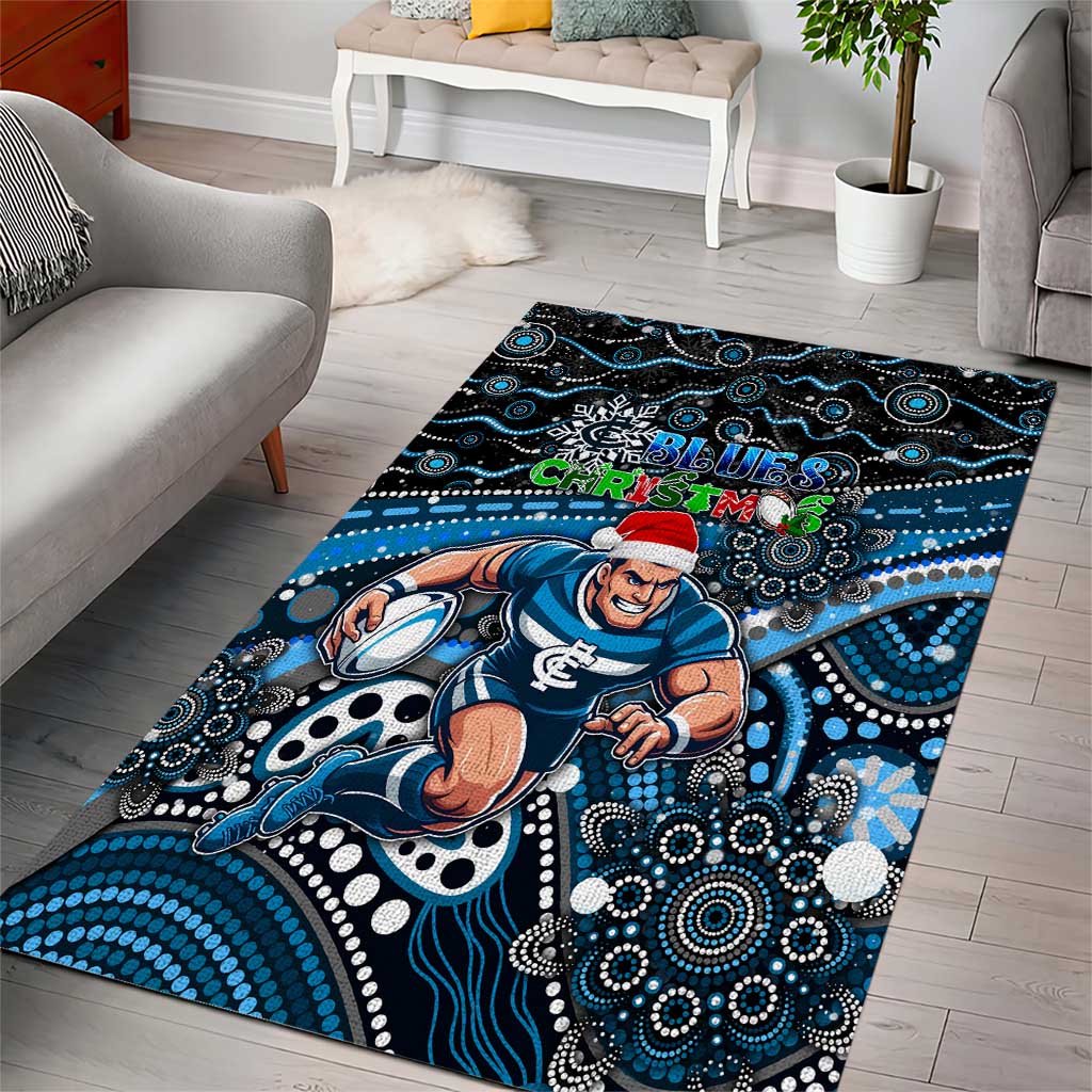 Merry Christmas AFL Carlton Blues Area Rug Aboriginal Santa Football Mascot