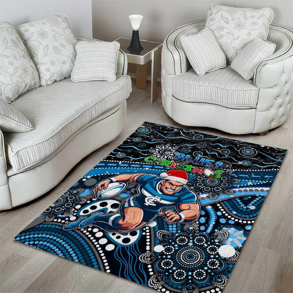 Merry Christmas AFL Carlton Blues Area Rug Aboriginal Santa Football Mascot