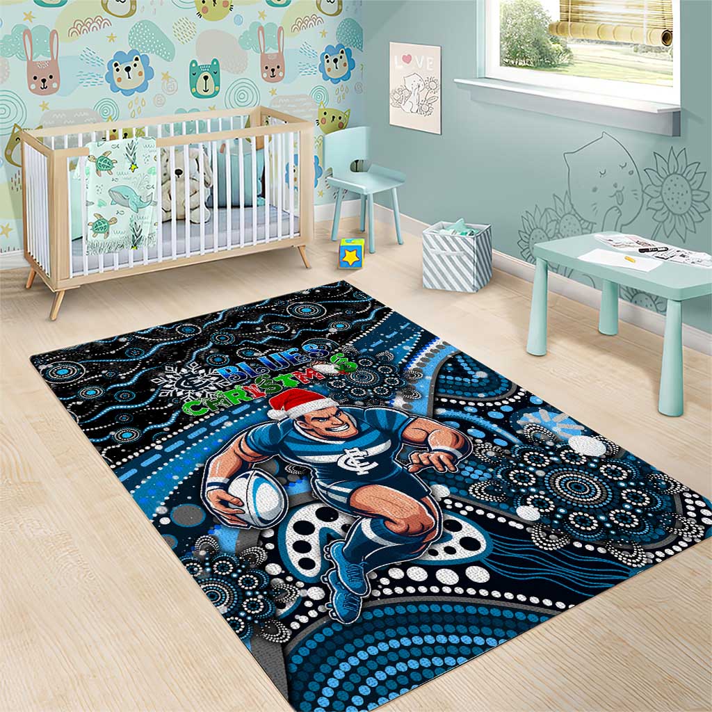 Merry Christmas AFL Carlton Blues Area Rug Aboriginal Santa Football Mascot