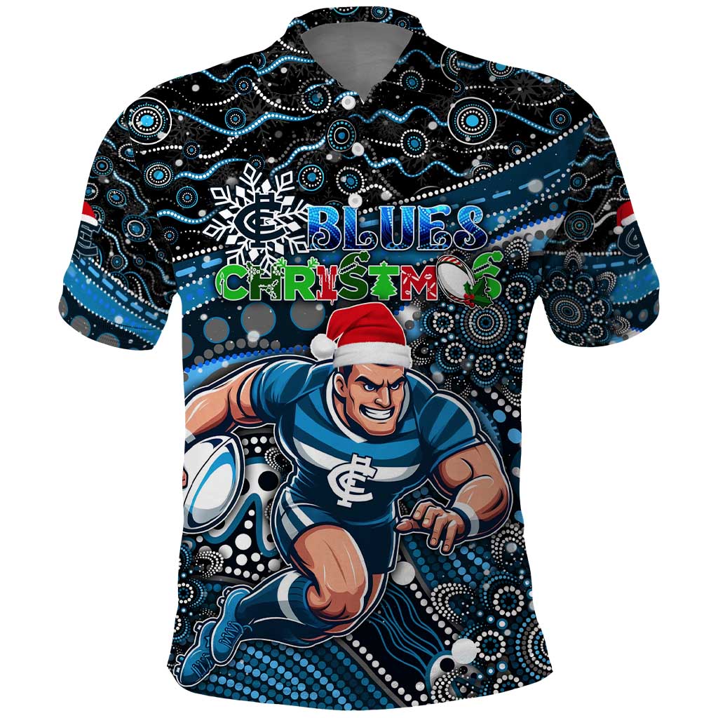 Merry Christmas AFL Carlton Blues Polo Shirt Aboriginal Santa Football Mascot