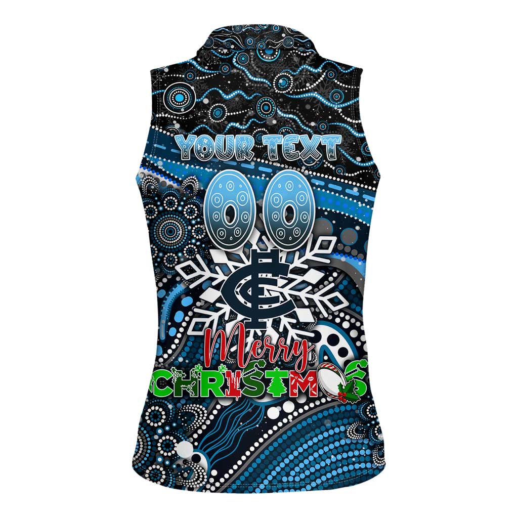 Merry Christmas AFL Carlton Blues Women Sleeveless Polo Shirt Aboriginal Santa Football Mascot