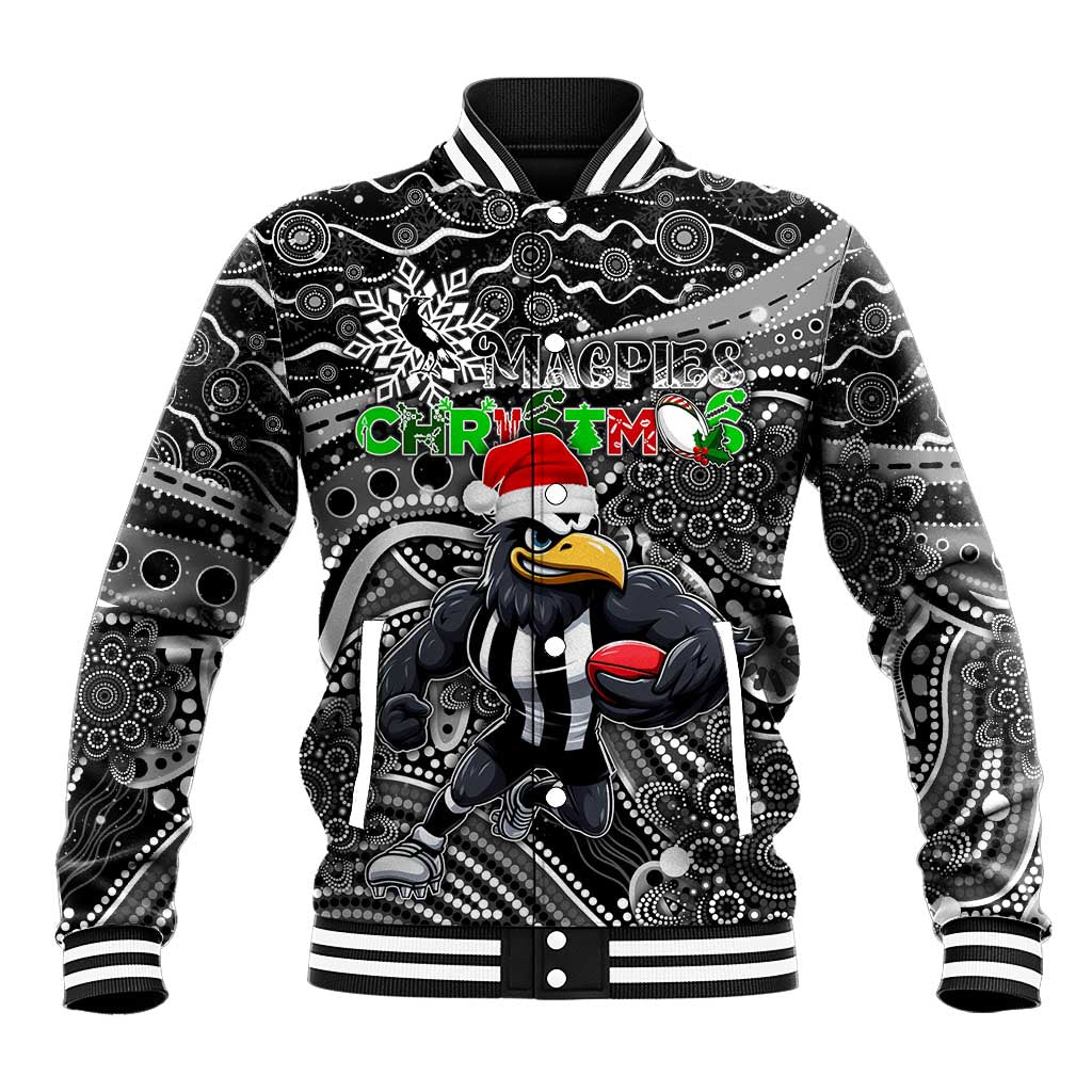 Merry Christmas AFL Collingwood Magpies Baseball Jacket Aboriginal Santa Football Mascot