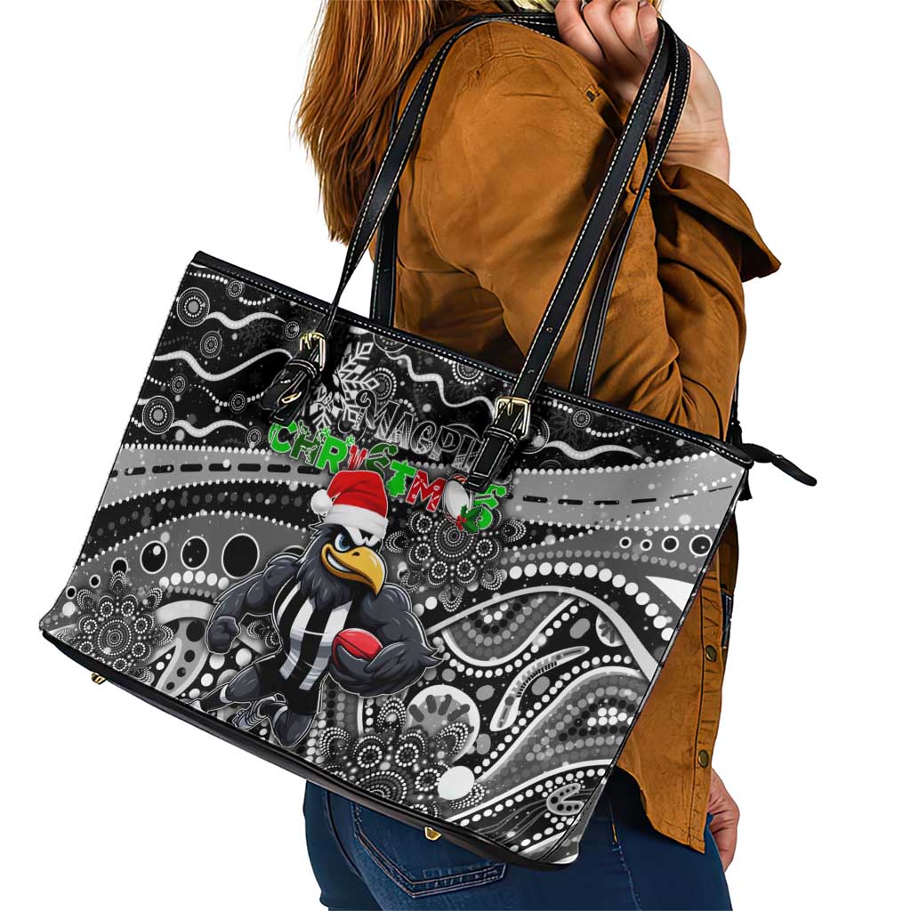 Merry Christmas AFL Collingwood Magpies Leather Tote Bag Aboriginal Santa Football Mascot